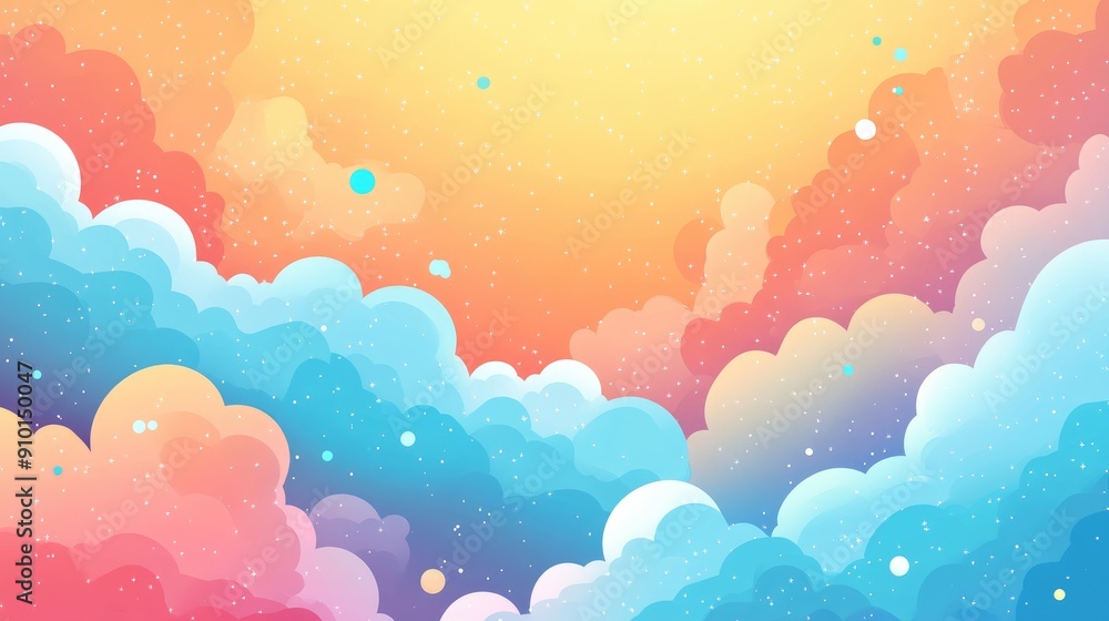 Whimsical cartoon cloud background, illustrated in a vector style with bright and cheerful tones. Whimsical cartoon cloud background, illustrated in a vector style with bright and cheerful tones.
