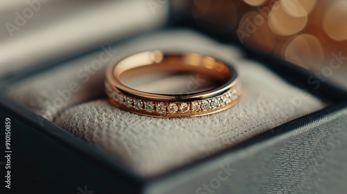 Elegant Diamond Engagement Ring on Plush Display Box With Soft Background Lights