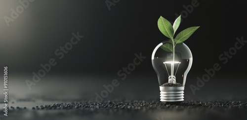 Light Bulb With Plant Growing Inside, Symbolizing Innovation and Sustainability