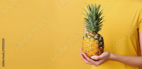 Pineapple and Lemon With Glasses Against Yellow Background