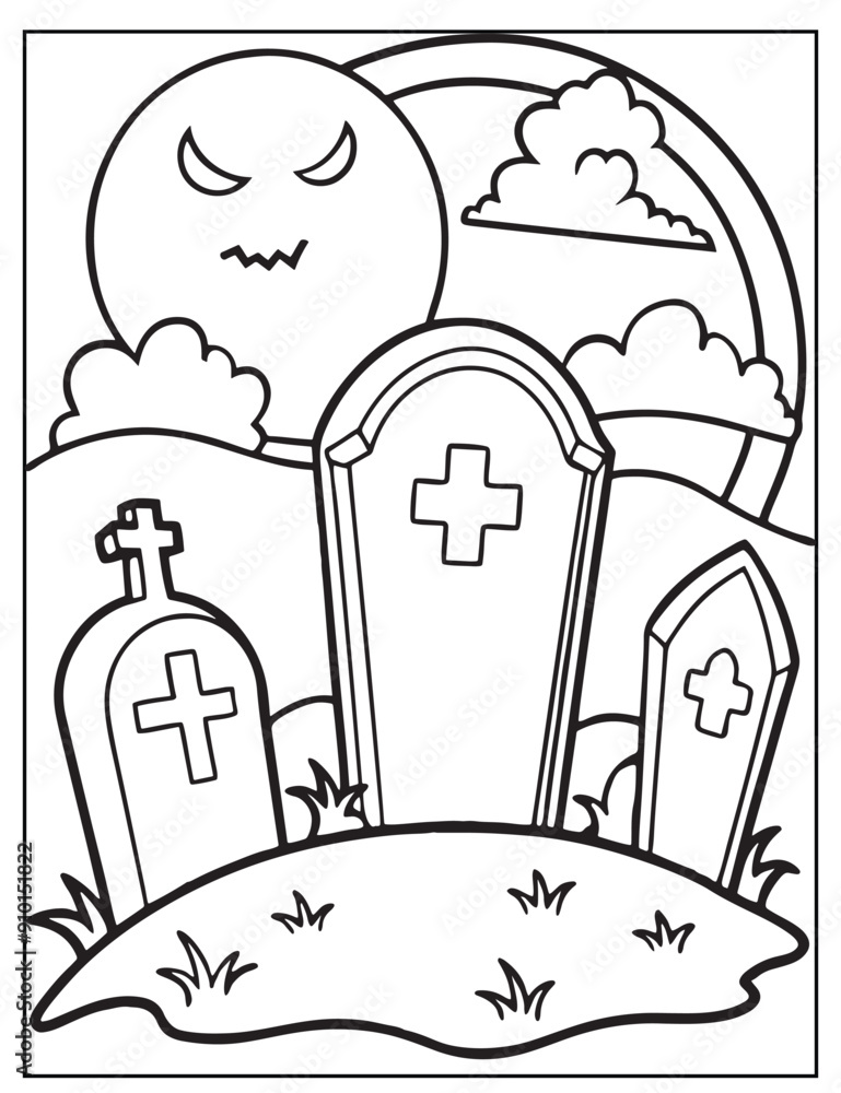 Obraz premium a spooky halloween graveyard scene with moon and clouds
