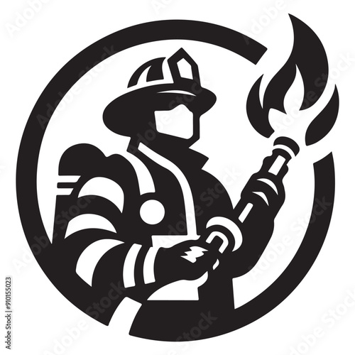 Firefighter vector, logo, icon, silhouette design template black and white
