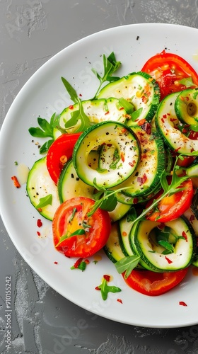 Zucchini spirals on a plate, healthy food concept