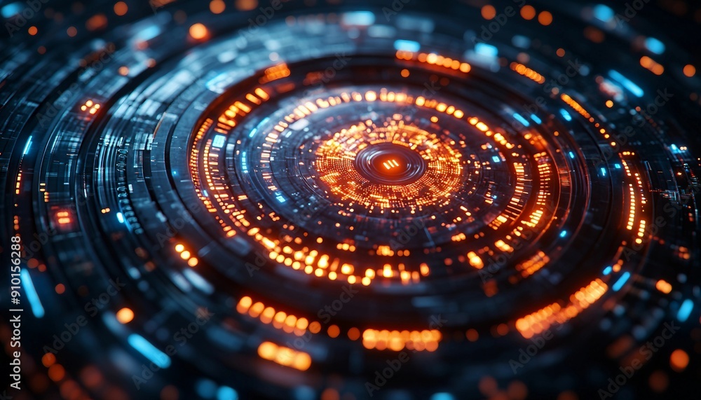 Futuristic Data Security: Digital Lock with Binary Code Matrix and Advanced Protection Circles Futuristic Data Security: Digital Lock with Binary Code Matrix and Advanced Protection Circles