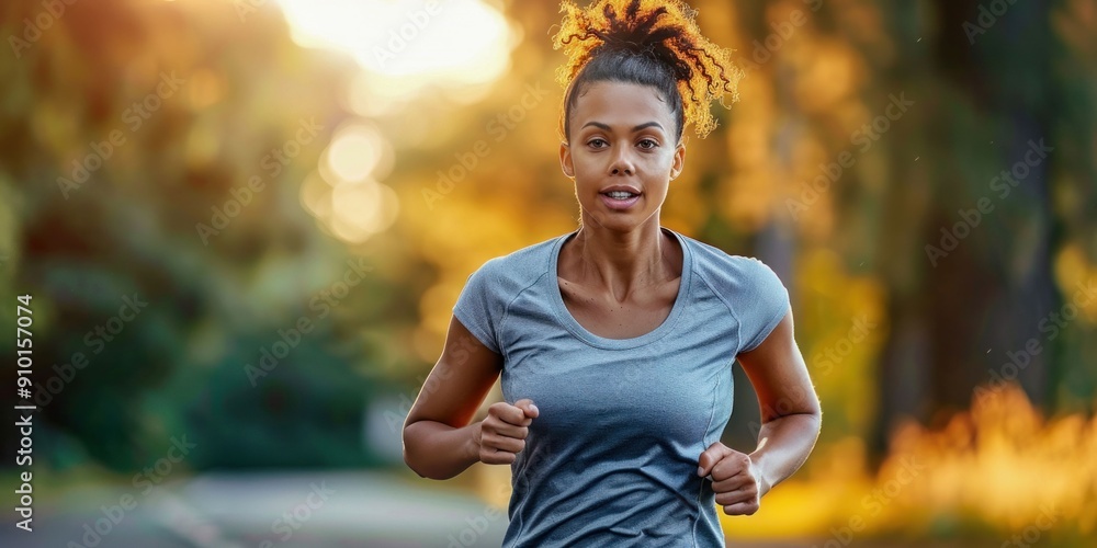 Confident Female Athlete in Sunlit Forest. Generative ai Confident Female Athlete in Sunlit Forest. Generative ai