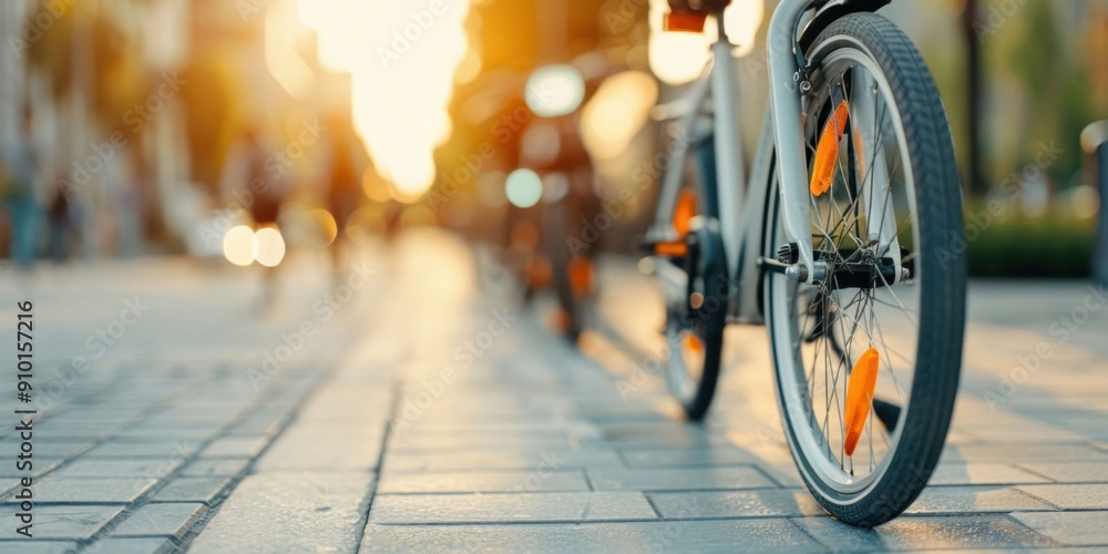 Close-up of Bicycle Wheel on Urban Street. Generative ai. Close-up of Bicycle Wheel on Urban Street. Generative ai.