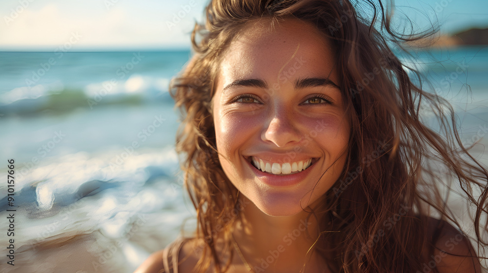happy young beautiful woman on the beach happy young beautiful woman on the beach