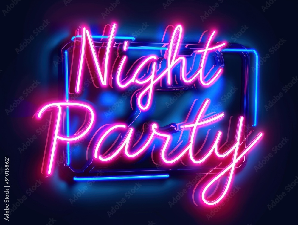 Neon Sign Night Party Glowing in Dark. Generative ai Neon Sign Night Party Glowing in Dark. Generative ai