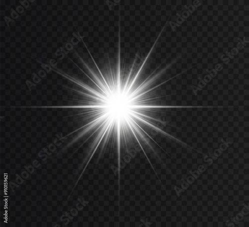 Stars bright white. Glow light effect. Transparent light effect sparkl, lens flare, explosion, glitter, sun flash, sparks and stars. Sunlight, abstract special effect.