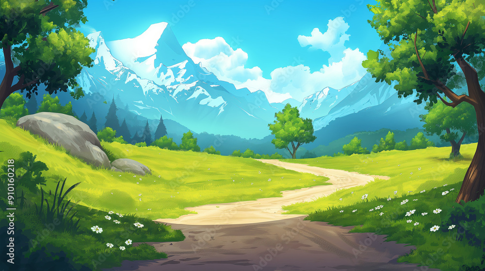 The Cartoon nature landscape at day time isolation, game background, Illustration The Cartoon nature landscape at day time isolation, game background, Illustration
