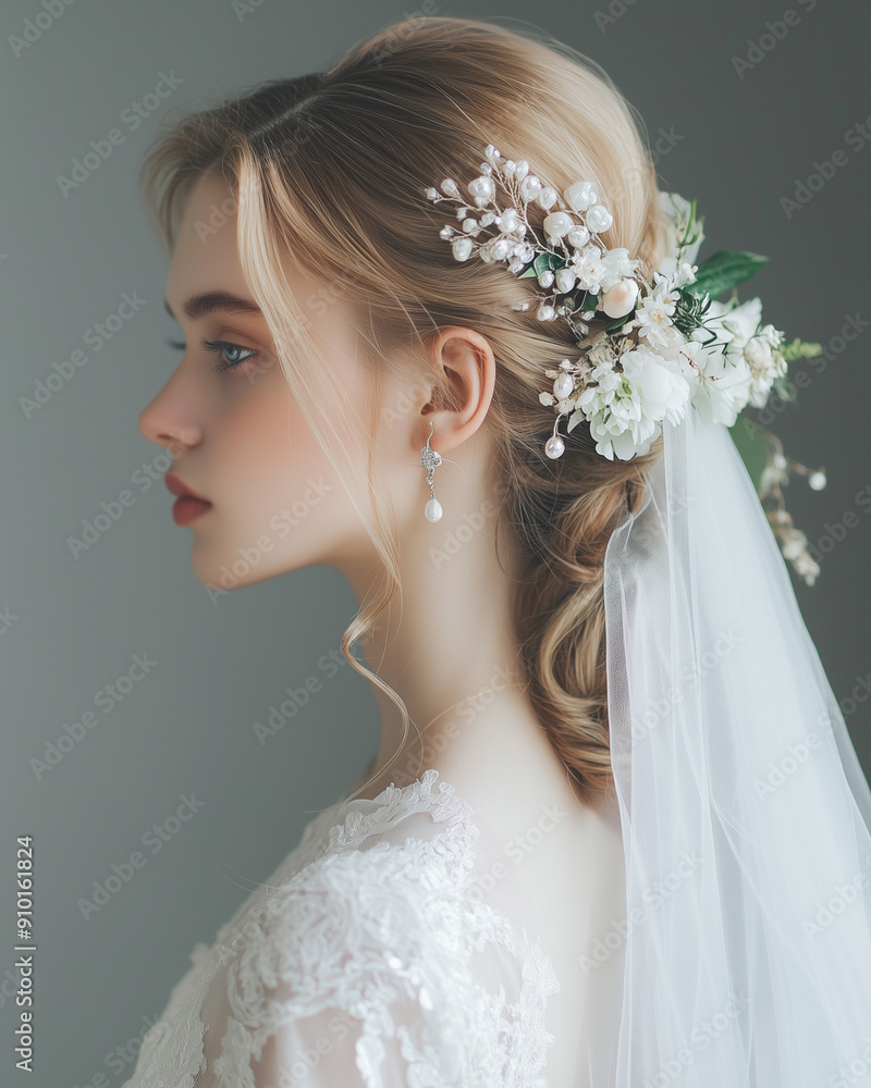 Naklejka premium Bridal Hairstyle Inspirations for North European Brides – Elegant Updos, Braids, and Loose Waves