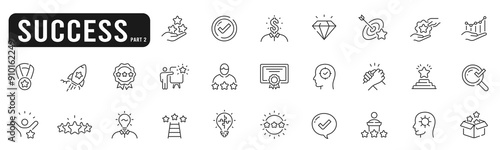 Set of succes related line icons. Achievement, star, best, reward, medal etc. Editable stroke. Part 2