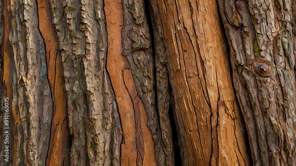 Detailed view of tree bark, showcasing its textured patterns and earthy tones Detailed view of tree bark, showcasing its textured patterns and earthy tones