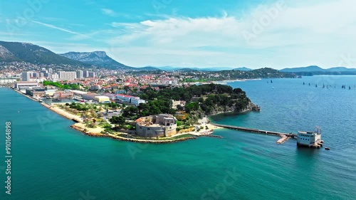 Wallpaper Mural Aerial view of the historical landmark Royal Tower La Tour Royale in France. Toulon city on the French Riviera and a large Mediterranean port with a major naval base.  Torontodigital.ca