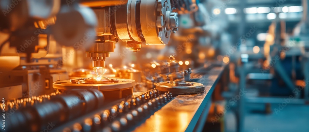 Modern Automated Factory Line with Advanced Machinery and Robotics in Operation Modern Automated Factory Line with Advanced Machinery and Robotics in Operation