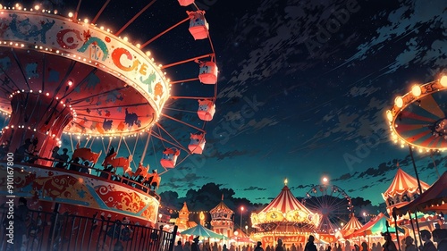 creepy carnival eerie carnival with creepy attractions flat anime