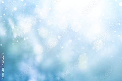 Christmas blurred background. Abstract blurred soft blue beautiful glowing blinking bokeh
