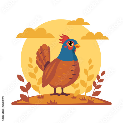 This is a pheasant funny vector illustration. Farm animal for kids, posters, logo