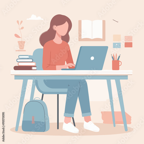 Concept illustration of online courses, distance studying, self education, digital library. E-learning banner. Online education. Vector illustration in flat style