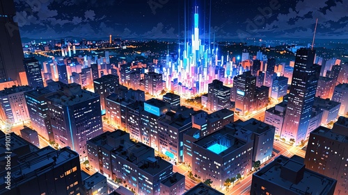 magicinfused city modern city where magic and technolo flat anime photo