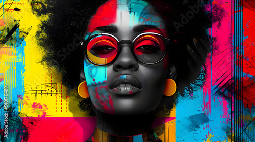 Abstract Illustration of a Woman with Colorful Makeup and Glasses photo