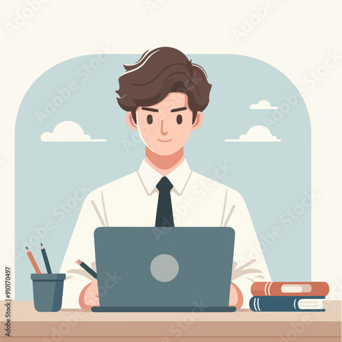 Concept illustration of online courses, distance studying, self education, digital library. E-learning banner. Online education. Vector illustration in flat style