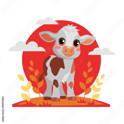 The calve is a funny vector illustration. Farm animal for kids, posters, logo