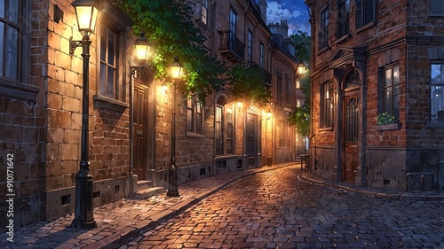 victorian streets oldfashioned streets with cobbleston flat anime photo