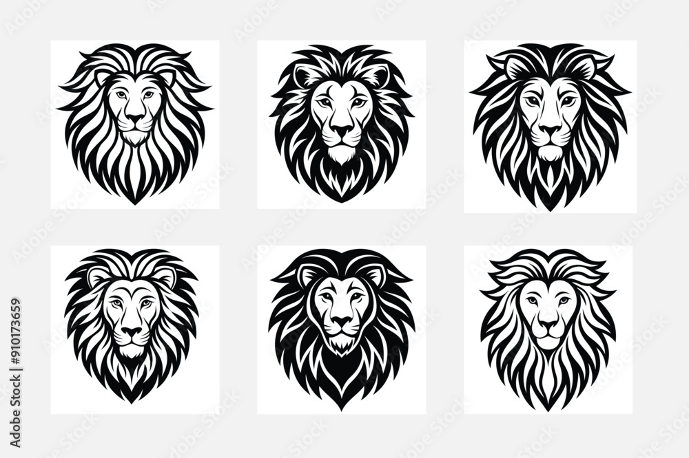 Fototapeta premium Lion logo silhouette white background artwork set ideas 