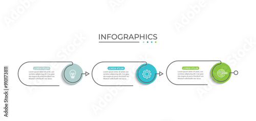 Thin line process business infographic with square template. Vector illustration. Process timeline with 3 options