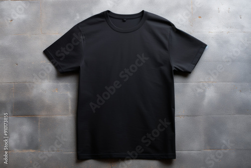 Black Shirt Mockup on Concrete Wall Background: Blank Black T-Shirt Mockup Unisex for Branding, Fashion Design, and Product Display