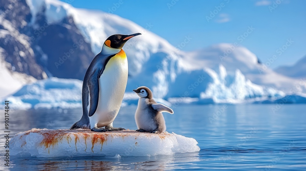 Obraz premium South Pole, Emperor penguin chick with parent