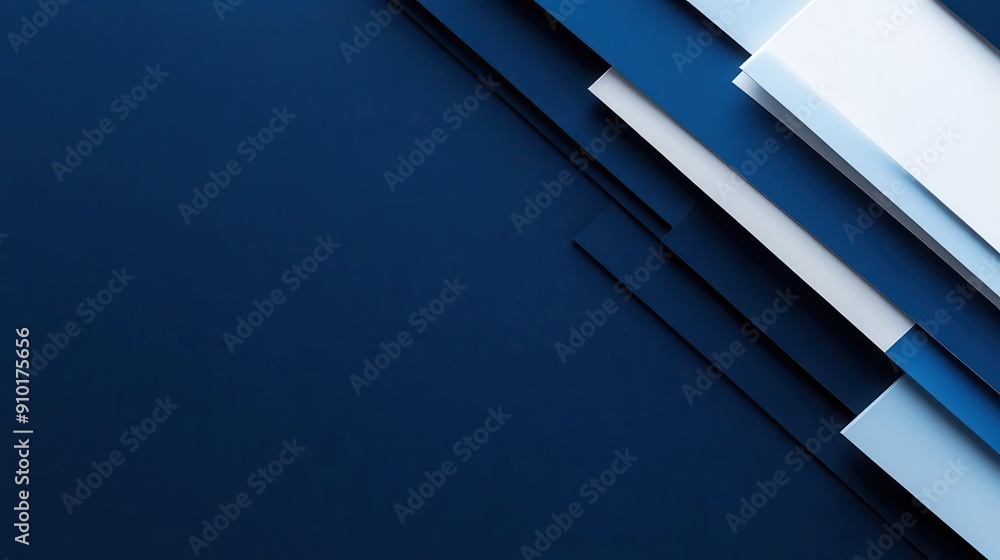 Fototapeta premium Abstract geometric background with blue and white rectangles on a navy blue background.
