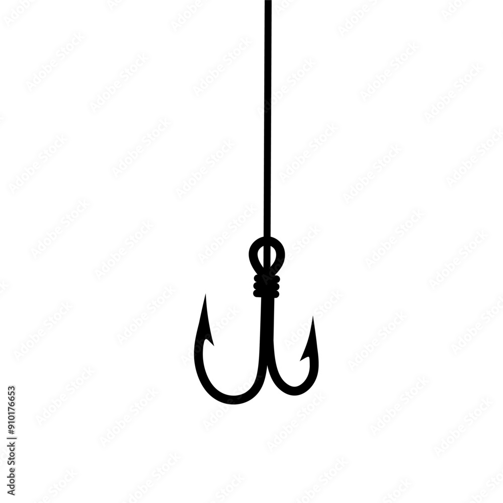 Vector illustration of fishing hook with rope line on white background. Concept of sea fish trap with bait. Vector illustration of fishing hook with rope line on white background. Concept of sea fish trap with bait.