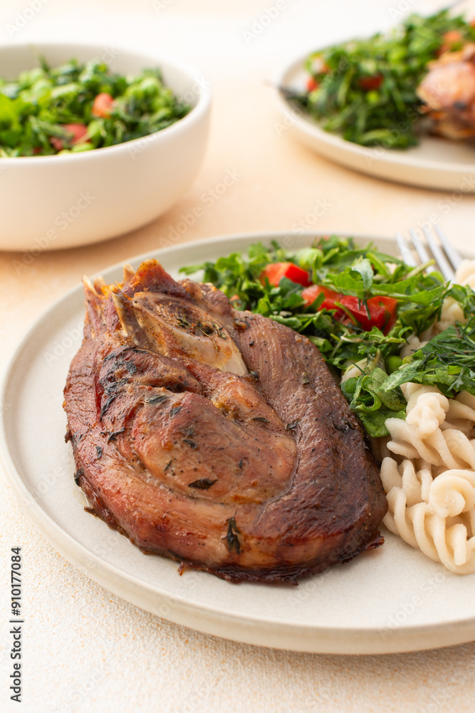 Enjoy a hearty meal with turkey paired with gluten-free pasta and a fresh salad of seasonal vegetables and herbs, complemented by ripe fruits for a balanced and nutritious breakfast or lunch Enjoy a hearty meal with turkey paired with gluten-free pasta and a fresh salad of seasonal vegetables and herbs, complemented by ripe fruits for a balanced and nutritious breakfast or lunch