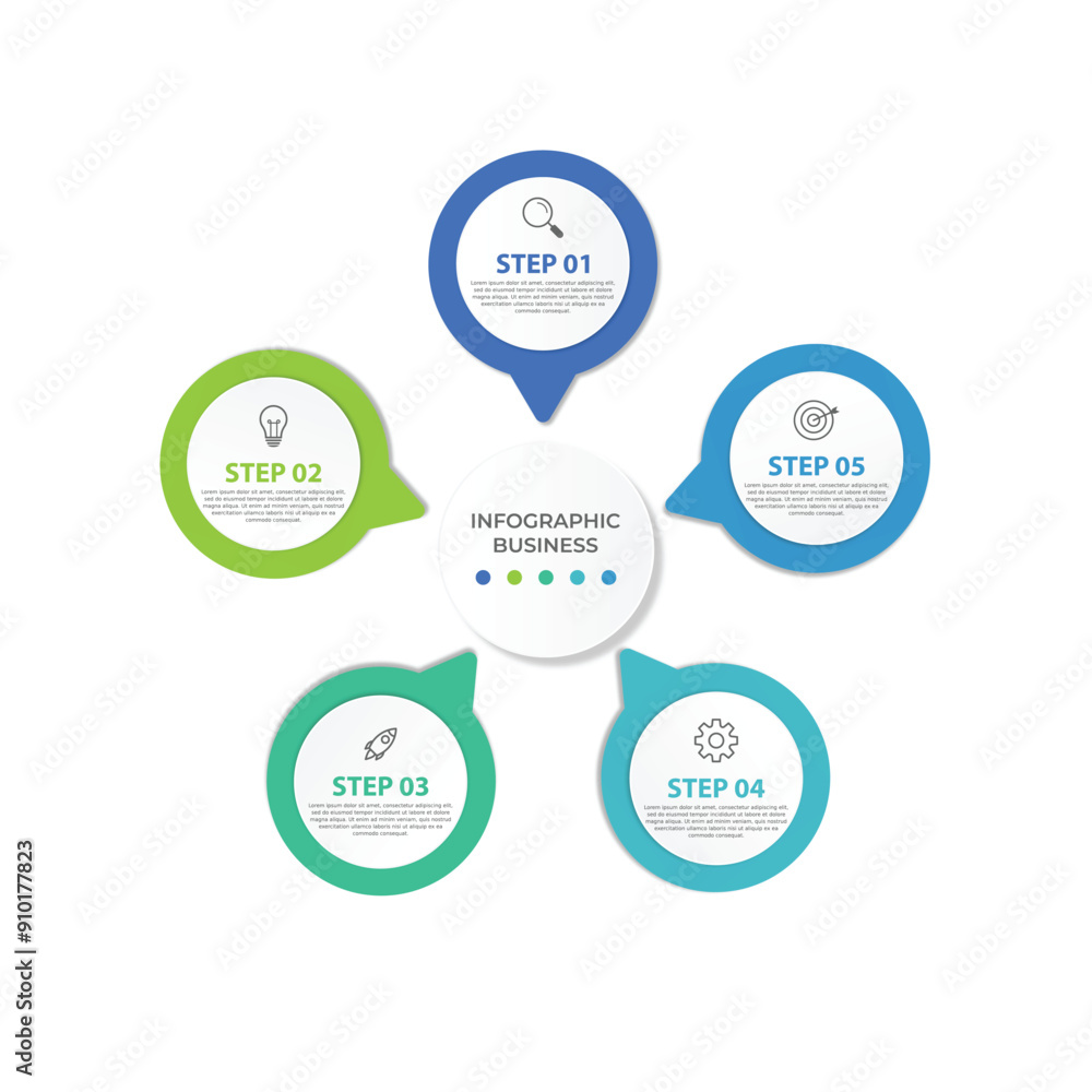 Five steps modern business infographic template design Five steps modern business infographic template design
