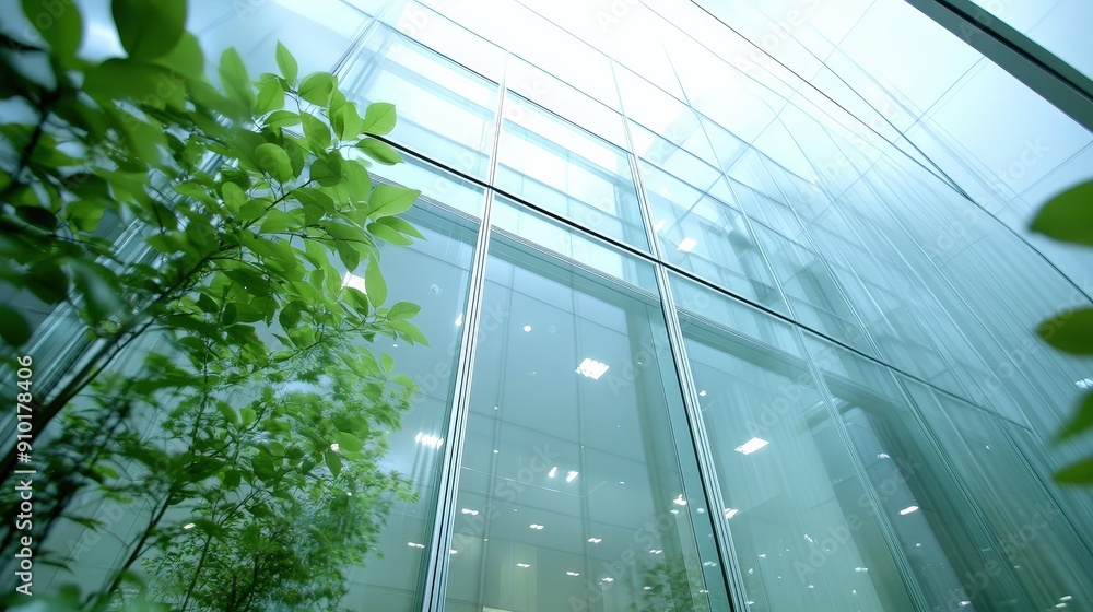 A sleek glass building towers over vibrant green plants, showcasing a blend of nature and modern architecture on a bright day A sleek glass building towers over vibrant green plants, showcasing a blend of nature and modern architecture on a bright day