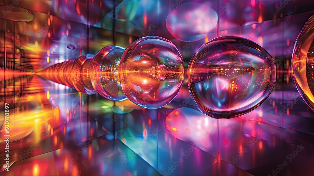 Obraz premium A halo of floating 3D ellipses with a shimmering, iridescent finish and a radiant light effect