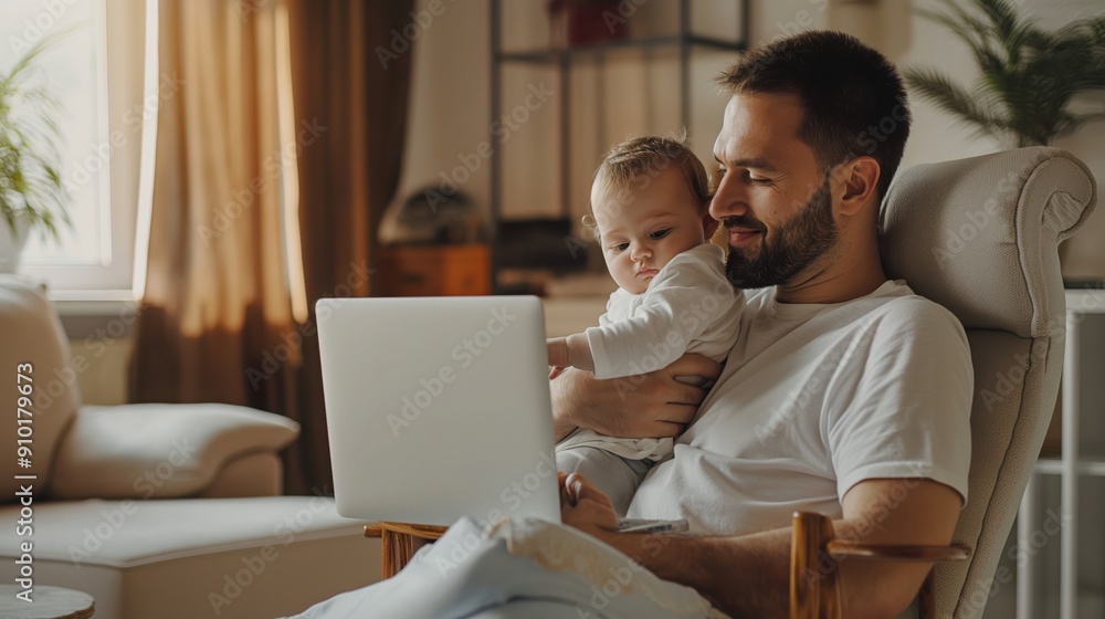 Woriking with a Baby in a Cozy Living Room Woriking with a Baby in a Cozy Living Room