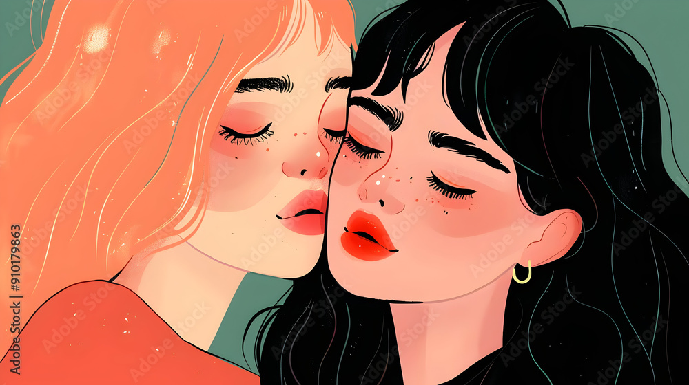 Illustration of Two Girls with Closed Eyes Illustration of Two Girls with Closed Eyes