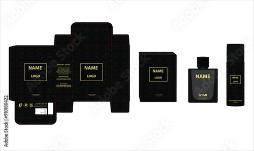 Packaging design, luxury perfume box, deo design mock up box. Illustration vector.