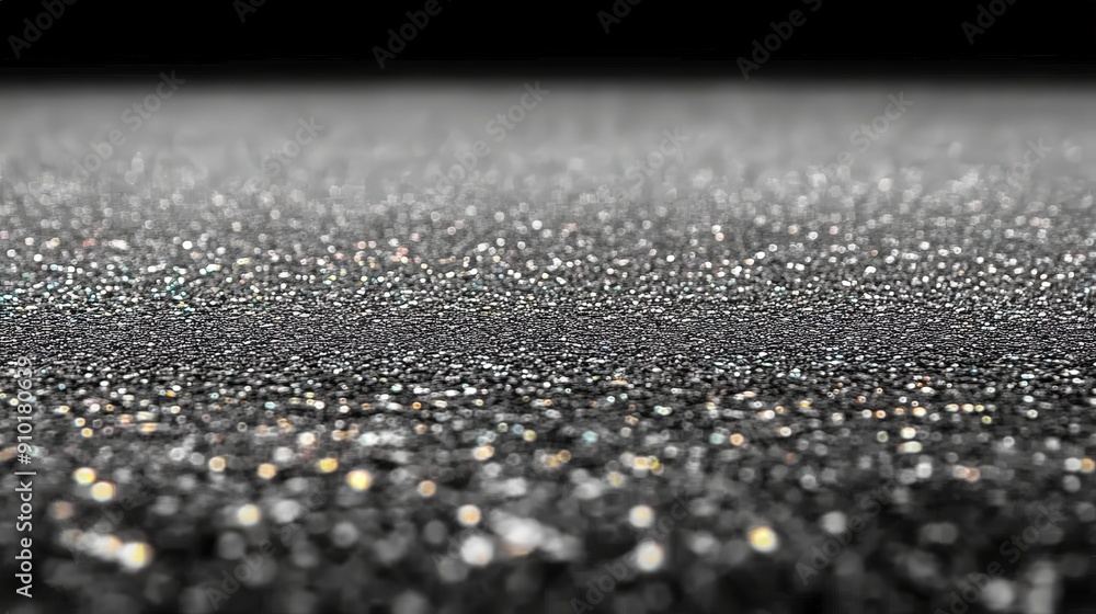 Fine silver glitter sparkles on a dark background, reflecting light and creating a mesmerizing, glowing effect Fine silver glitter sparkles on a dark background, reflecting light and creating a mesmerizing, glowing effect