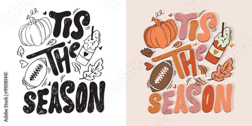 Cute hand drawn doodle lettering quote- fall vibes. Lettering for t-shirt design, mug print, bag print, clothes fashion. 100% hand drawn vector image.