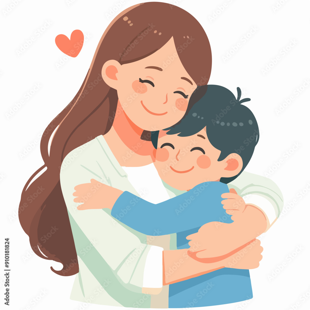 mother holds her son with care and love. Happy Mothers Day concept with mom and small boy. Vector illustration mother holds her son with care and love. Happy Mothers Day concept with mom and small boy. Vector illustration