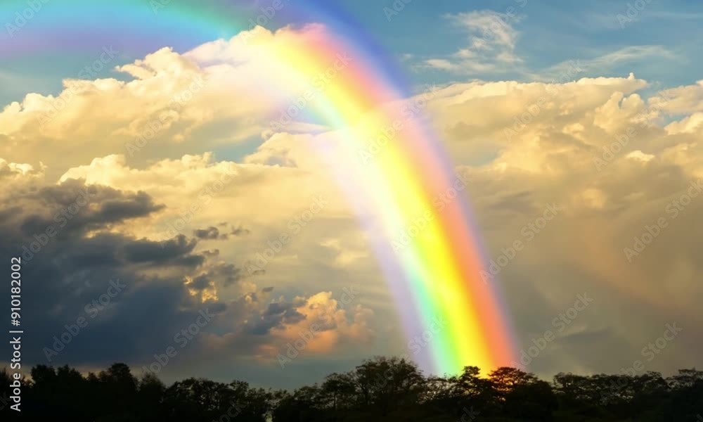 Rainbow and sky with beautiful clouds after rain in nature Rainbow and sky with beautiful clouds after rain in nature