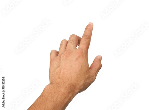 Men's hands making gestures like I'm pointing at something. or touch the phone screen Isolated on white background.