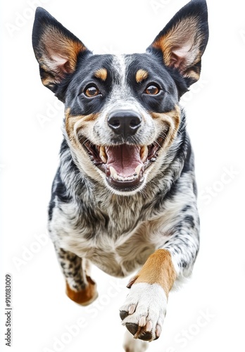 Running and playing with excitement - a happy Australian cattle dog