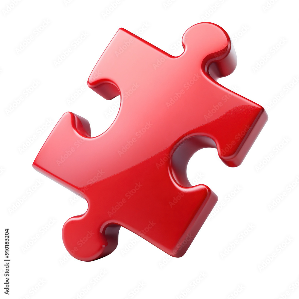 3D glossy red puzzle piece with a smooth and shiny surface, representing connection and problem-solving. Isolated on transparent background, png. 3D glossy red puzzle piece with a smooth and shiny surface, representing connection and problem-solving. Isolated on transparent background, png.