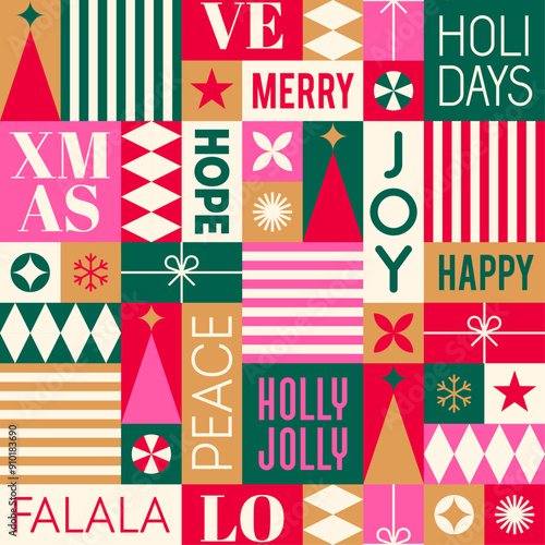 Geometric elements with typography design pattern for christmas and new year celebration.
