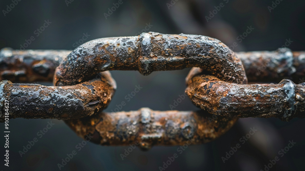 Close-up of a broken chain, symbolizing freedom and detailed metal textures Close-up of a broken chain, symbolizing freedom and detailed metal textures